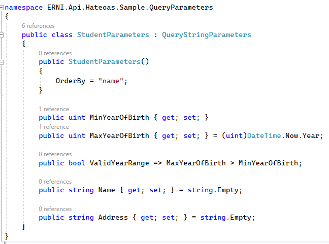 Sample query parameters